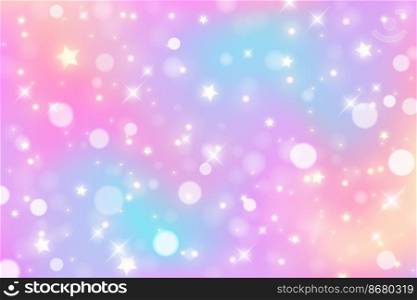 Rainbow unicorn background. Pastel gradient color sky with glitter and bokeh. Magic galaxy space and stars. Vector abstract pattern. Rainbow unicorn background. Pastel gradient color sky with glitter and bokeh. Magic galaxy space and stars. Vector abstract pattern.