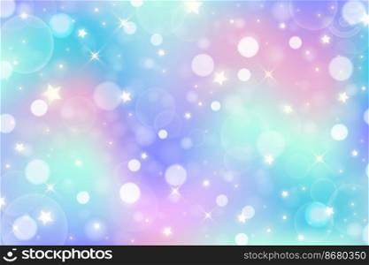Rainbow unicorn background. Pastel gradient color sky with glitter stars and bokeh. Magic galaxy space. Vector fairy abstract wavy pattern. Rainbow unicorn background. Pastel gradient color sky with glitter stars and bokeh. Magic galaxy space. Vector fairy abstract wavy pattern.