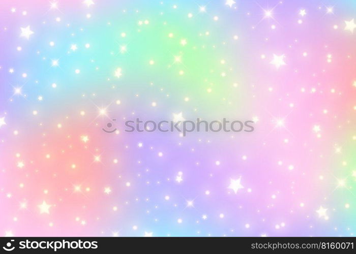 Rainbow unicorn background. Pastel gradient color sky with glitter stars. Magic pink galaxy space. Vector fairy abstract pattern. Rainbow unicorn background. Pastel gradient color sky with glitter stars. Magic pink galaxy space. Vector fairy abstract pattern.