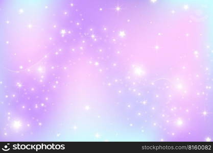 Rainbow unicorn background. Pastel gradient color sky with glitter stars. Magic pink galaxy space. Vector fairy abstract pattern. Rainbow unicorn background. Pastel gradient color sky with glitter stars. Magic pink galaxy space. Vector fairy abstract pattern.