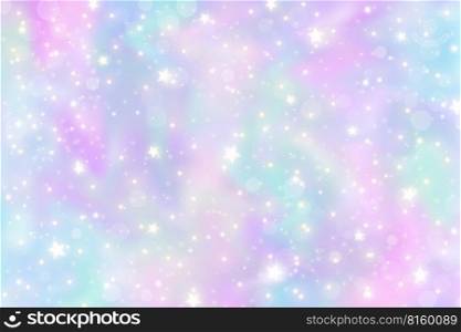 Rainbow unicorn background. Pastel gradient color sky with glitter stars. Magic pink galaxy space. Vector fairy abstract pattern. Rainbow unicorn background. Pastel gradient color sky with glitter stars. Magic pink galaxy space. Vector fairy abstract pattern.
