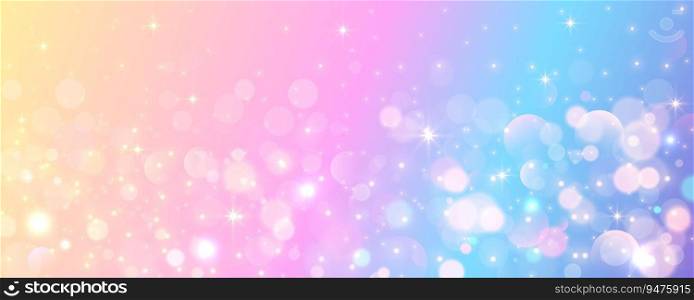 Rainbow unicorn background. Pastel watercolor sky with glitter stars and bokeh. Fantasy galaxy with holographic texrure. Magic marble space. Vector illustration.. Rainbow unicorn background. Pastel watercolor sky with glitter stars and bokeh. Fantasy galaxy with holographic texrure. Magic marble space. Vector