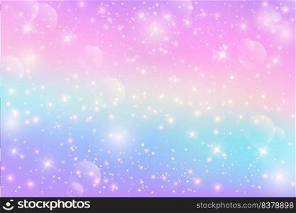 Rainbow unicorn fantasy background with stars. Holographic illustration in pastel colors. Bright multicolored sky. Vector. Rainbow unicorn fantasy background with stars. Holographic illustration in pastel colors. Bright multicolored sky. Vector.