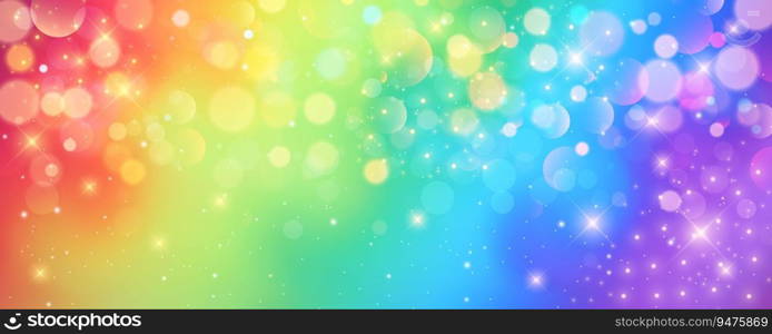 Rainbow unicorn pastel background with glitter stars. Pink wavy fantasy sky. Holographic space with bokeh. Fairy iridescent gradient backdrop. Vector illustration.. Rainbow unicorn pastel background with glitter stars. Pink wavy fantasy sky. Holographic space with bokeh. Fairy iridescent gradient backdrop. Vector