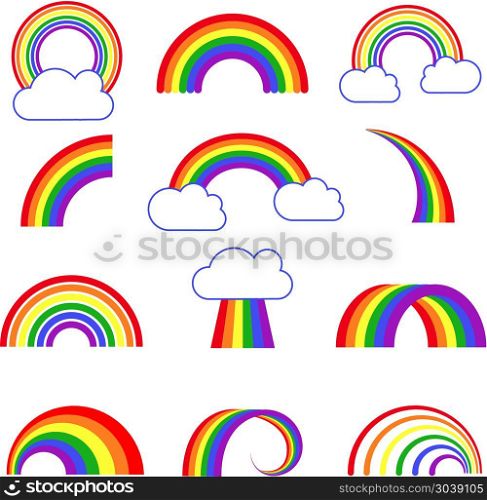 Rainbow vector icons. Rainbow vector icons. Arch multi colored rainbow, illustration of colored rainbow with cloud