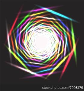 Rainbow vortex into the light channel from darkness vector concept illustration background