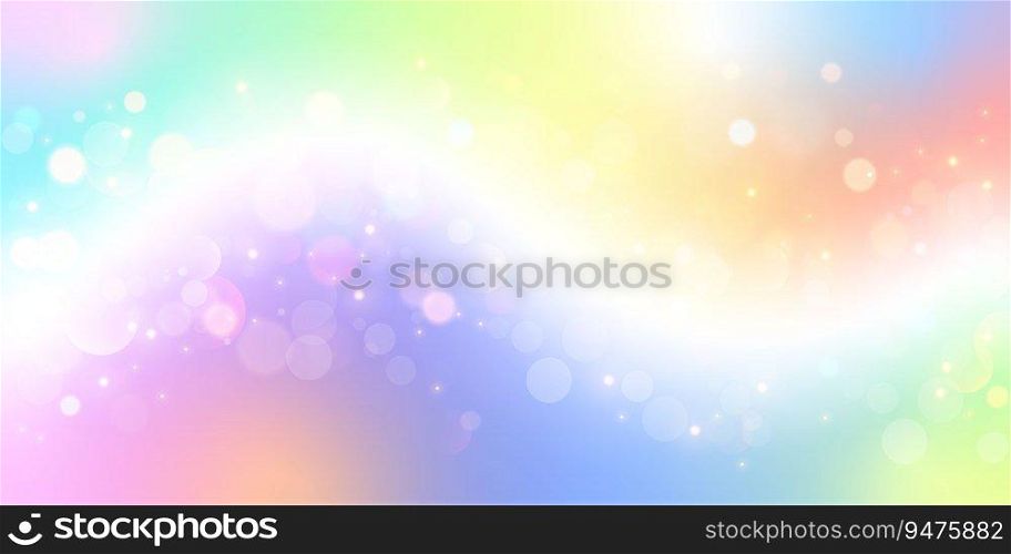 Rainbow wavy unicorn background. Pastel color sky with glitter and bokeh. Kawaii gradient pattern. Soft fairy universe. Vector illustration.. Rainbow wavy unicorn background. Pastel color sky with glitter and bokeh. Kawaii gradient pattern. Soft fairy universe. Vector