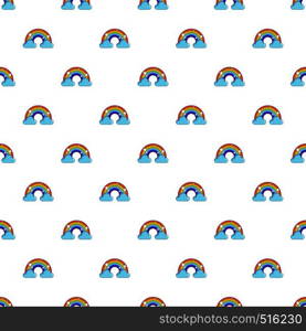 Rainbow with clouds pattern seamless repeat in cartoon style vector illustration. Rainbow with clouds pattern