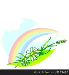 Rainbow with daisies vector illustration