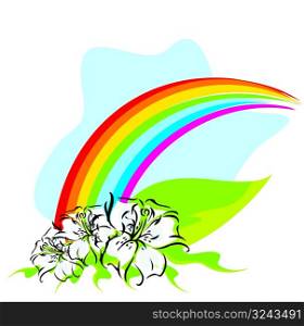 Rainbow with lilies vector illustration
