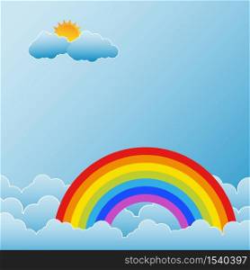 Rainbow with Sun and Clouds,Vector illustration