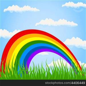 Rainbow2. Rainbow in the sky over a field. A vector illustration