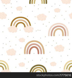 Rainbows seamless pattern. Scandinavian cute print for nursery t-shirts, textiles, wrapping paper, kids apparel, invitation cover. Bright colored childish vector illustration.