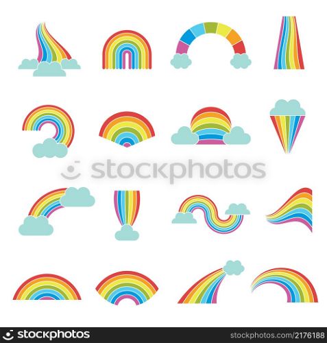 Rainbows. Weather colored glossy shine curves round elements recent graphical stylized templates rainbow vector illustrations. Graphic weather elemens colllection. Rainbows. Weather colored glossy shine curves round elements recent graphical stylized templates rainbow vector illustrations