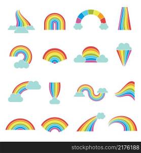 Rainbows. Weather colored glossy shine curves round elements recent graphical stylized templates rainbow vector illustrations. Graphic weather elemens colllection. Rainbows. Weather colored glossy shine curves round elements recent graphical stylized templates rainbow vector illustrations