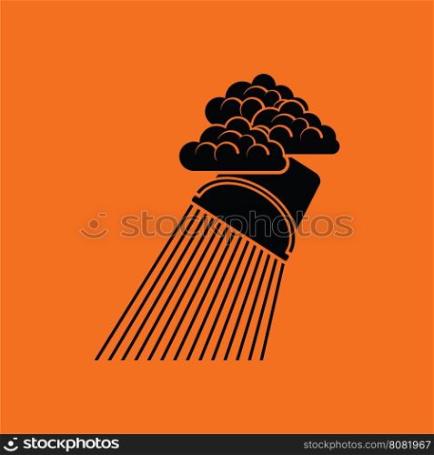 Rainfall like from bucket icon. Orange background with black. Vector illustration.