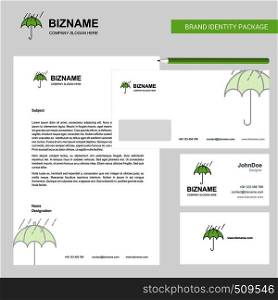 Raining and Umbrella Business Letterhead, Envelope and visiting Card Design vector template