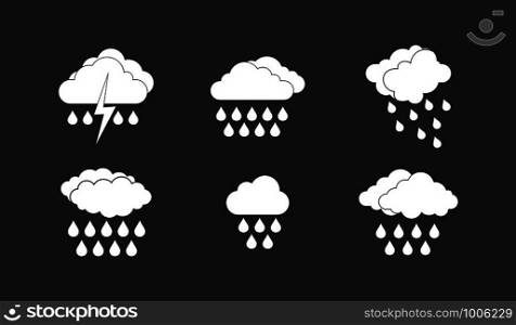 Rainy cloud icon set vector white isolated on grey background . Rainy cloud icon set grey vector