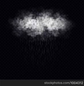Rainy cloud with rain isolated on transparent background. Realistic thunderstorm. Weather vector illustration.. Rainy cloud isolated on transparent background. Realistic storm cloud with rain.