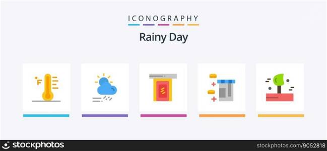 Rainy Flat 5 Icon Pack Including blowing. bottle. season. tablet. door. Creative Icons Design