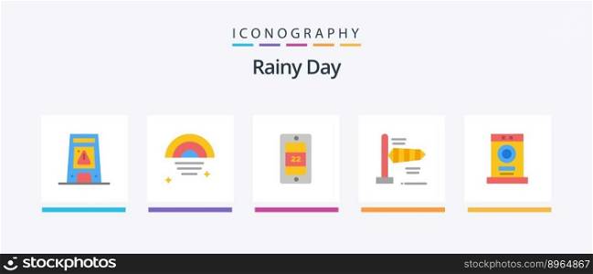 Rainy Flat 5 Icon Pack Including furniture. clothes. weather. windy. air. Creative Icons Design