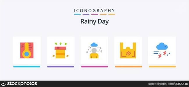 Rainy Flat 5 Icon Pack Including supermarket. plastic. resistant. ecology. rainy. Creative Icons Design