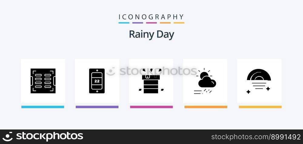 Rainy Glyph 5 Icon Pack Including rainbow. season. dry. rainy. cloud. Creative Icons Design