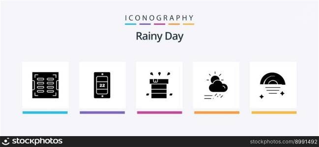 Rainy Glyph 5 Icon Pack Including rainbow. season. dry. rainy. cloud. Creative Icons Design