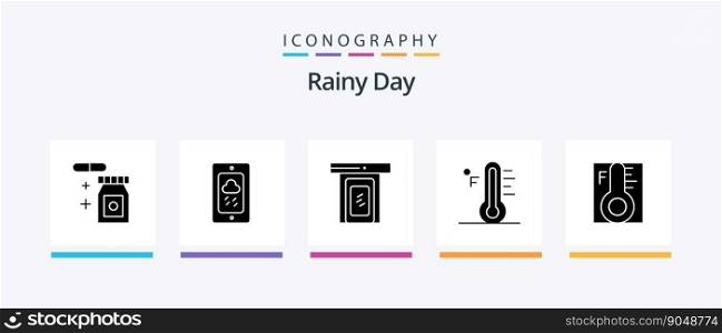 Rainy Glyph 5 Icon Pack Including . temperature. cloud. sun. light. Creative Icons Design