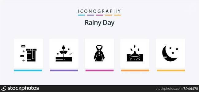 Rainy Glyph 5 Icon Pack Including weather. moon. clothing. water. rain. Creative Icons Design