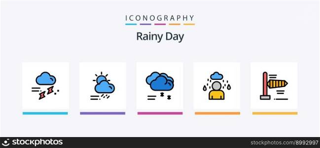 Rainy Line Filled 5 Icon Pack Including bag. sun. rainy. rainy. cloud. Creative Icons Design