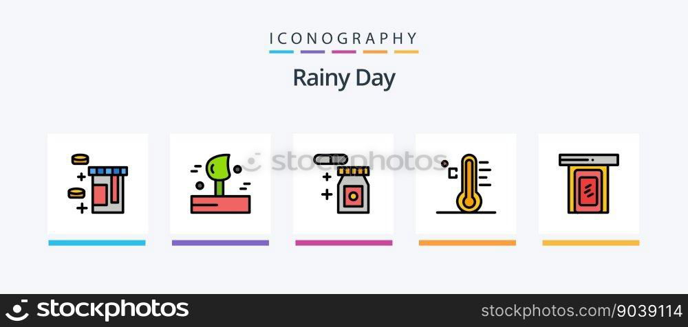 Rainy Line Filled 5 Icon Pack Including raining. cloud raining. signaling. water. rain. Creative Icons Design