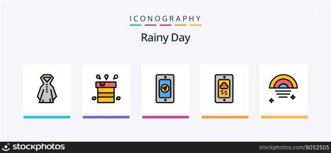 Rainy Line Filled 5 Icon Pack Including wind. rainy. rain. pin. temperature. Creative Icons Design