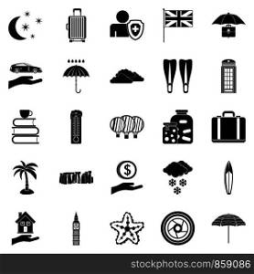 Rainy place icons set. Simple set of 25 rainy place vector icons for web isolated on white background. Rainy place icons set, simple style