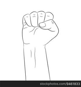 Raised hand with a fist. Empty contour isolated on a white background. Vector illustration