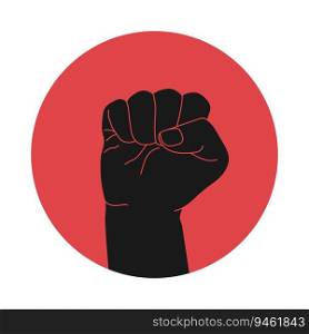 Raised hand with a fist in a red circle isolated on a white background. Vector illustration