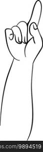 Raised hand with pointing finger line vector drawing