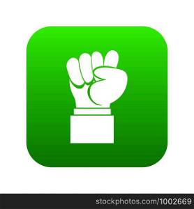 Raised up clenched male fist icon digital green for any design isolated on white vector illustration. Raised up clenched male fist icon digital green