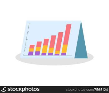 Raising graphs and charts on triangle paper board vector. Increase of sales, statistical information vector in flat style isolated on white, good forecast. Raising Graphs and Charts on Triangle Paper Vector