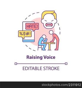 Raising voice concept icon. Being manipulated in relationships abstract idea thin line illustration. Abusive relationships. Isolated outline drawing. Editable stroke. Arial, Myriad Pro-Bold fonts used. Raising voice concept icon