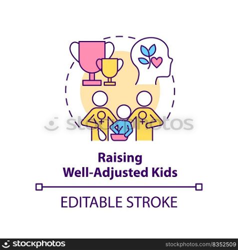 Raising well adjusted kids concept icon. Benefit of same-sex parenting abstract idea thin line illustration. Isolated outline drawing. Editable stroke. Arial, Myriad Pro-Bold fonts used. Raising well adjusted kids concept icon