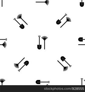 Rake and shovel pattern repeat seamless in black color for any design. Vector geometric illustration. Rake and shovel pattern seamless black