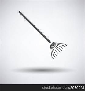 Rake icon on gray background with round shadow. Vector illustration.