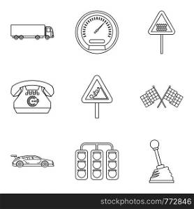 Rally icons set. Outline set of 9 rally vector icons for web isolated on white background. Rally icons set, outline style