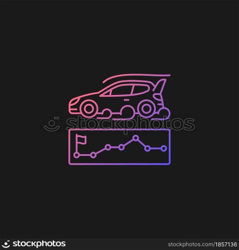 Rallying event gradient vector icon for dark theme. Motor sport competition. Challenge for performance. Control points. Thin line color symbol. Modern style pictogram. Vector isolated outline drawing. Rallying event gradient vector icon for dark theme