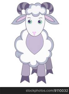 Ram, cute lamb in children s style - vector full color picture. Sheep in soft pastel colors 