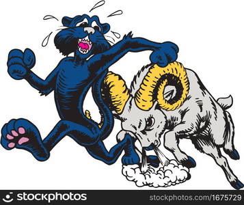 Ram Mascot Chasing Panther Vector Illustration