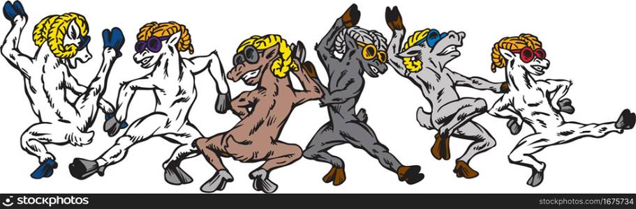 Ram Mascots Dancing Vector Illustration