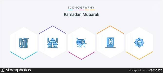 Ramadan 25 Blue icon pack including ramadhan. book. moon. quran. instrument