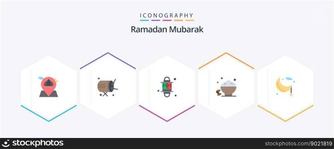 Ramadan 25 Flat icon pack including fast. date. announcement. dish. lamp